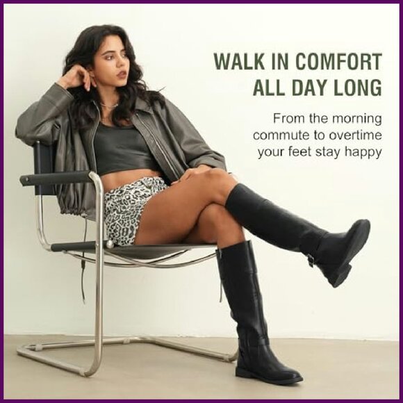 Women's Knee High Riding Boots with Buckle & Zipper, Wide Calf & Widths - Picture 4 of 8